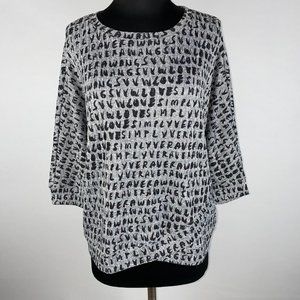 Simply Vera Vera Wang S Gray Black Spelling Out Letters Knit Dolman Sleeve Top